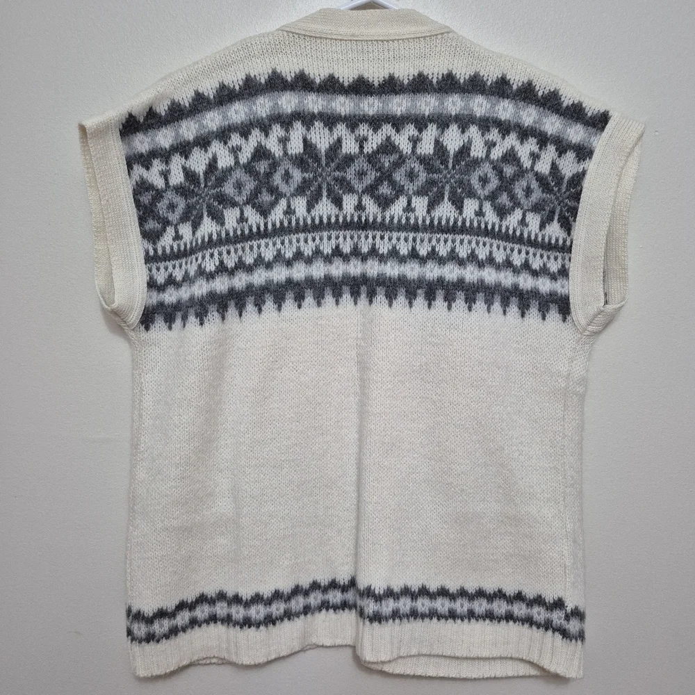 Ice Castles Women's Cream Vintage Fair Isle Knit Open Front Vest Size M/L - Picture 7 of 7